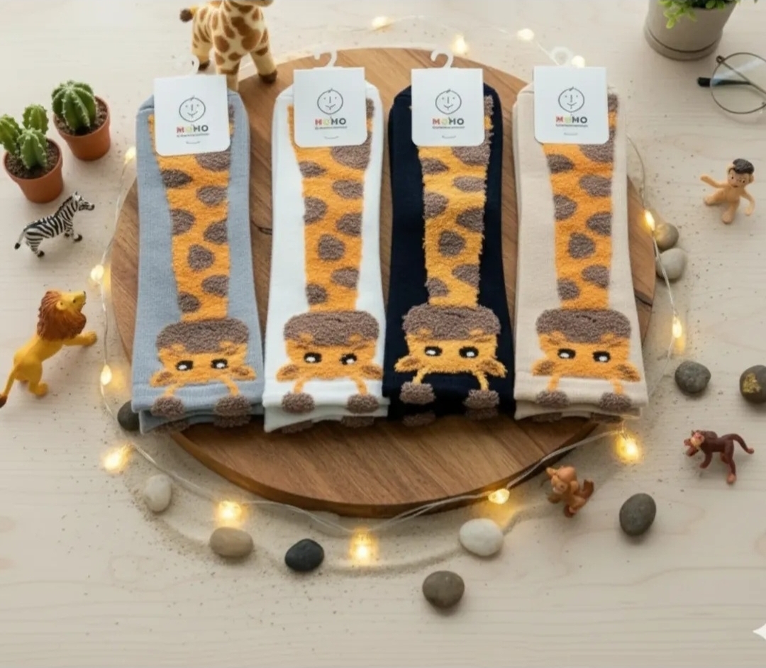 ست مادر جوراب نخی زرافه  عروسک برجسته ی بوکله ساق بلند زنانه