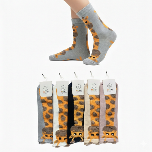 جوراب نیمساق عروسکی طرح زرافه بوکله (ست مادر و کودک)