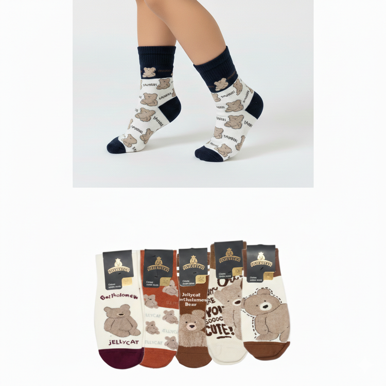 ست جوراب مادر و کودک، جوراب خرسی بچگانه، جوراب فانتزی سایز ۳ تا ۶ سال، خرید ست خانوادگی جوراب، جوراب تدی قهوهای، جوراب نخی ست، اکسسوری ست مادر و فرزند، جوراب ساقدار عروسکی.