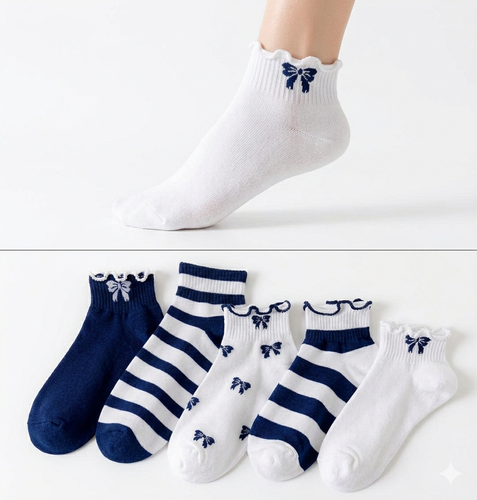 پک ۵ عددی جوراب مچی لبه دالبر طرح پاپیون و راه راه